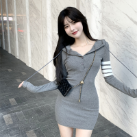 Ezgaga Women Hooded Dress 2021 Autumn New Korean Chic Sexy Long Sleeve Drawstring Bottoming Dress Female Stretch Casual