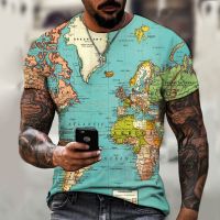 【Mens clothing】เสื้อยืดผู้ชายใหม่39; S 3DMap คอสูงแขนสั้น High Street O-Neck Streetwear