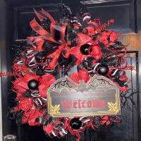 Front 40cm/15.8 Inch Odorless Artificial Vampire Wreath for Halloween - Multifunctional Front Door