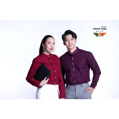 UNIQUEFORM เสื้อเชิ้ต แขนยาว/แขนสั้น คอจีน/คอปก สีแดงเลือดหมู สีม่วงมังคุด Maroon / Wine Shirt ผ้าอ้อกฟอร์ด(PURE Oxford)