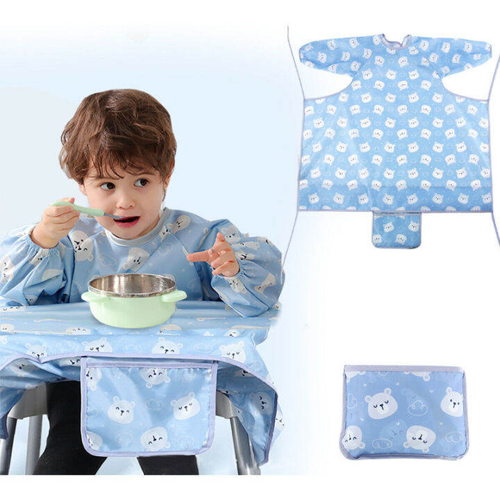 Baby Kids Bibs Long Sleeve Weaning Feeding Apron Coverall Highchair
