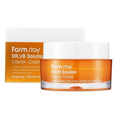FarmStay Dr.V8 Solution Vitamin Cream 50ml. ครีมบำรุงและฟื้นฟูย้อนวัยผิวหน้าสูตรพรีเมี่ยมจากเกาหลีจากส่วนผสมวิตามินรวมเข้มข้น