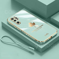 เคสสำหรับ Huawei P30 / P30 Pro / P30 Lite + สายคล้องหรูหราเคสใบเมเปิลกันชนสี่เหลี่ยมชุบ6D นิ่มฝาครอบหลังซิลิโคนสำหรับคู่รักสาวๆ