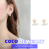 COCOJEWELRY 925ต่างหูเงินไข่มุกรูปดอกไม้ต่างหูตุ้มหูผู้หญิงหวานๆง่ายกลีบเครื่องประดับหู