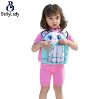 2pcs Children Buoyancy Swimsuit For Girls One-piece Sun Protection Floating Swimsuit With Cartoon Swimming Cap【fast】