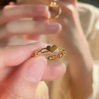 Sanhe 925 Silver Heart-Shaped Ring Women S Simple Golden Heart-Shaped Ring Summer Ins Accessories