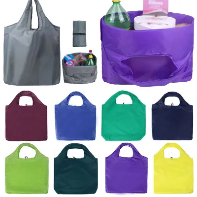 1 X Portable Folding Shopping Bag Oxford Bags Lightweight Solid Color Bag Foldable Waterproof Ripstop Shoulder Bag Handbag