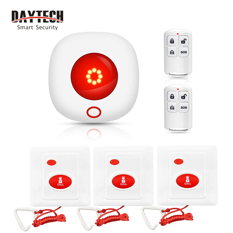 Daytech Wireless Strobe Siren Alarm Home Caring Loud Outdoor SOS Alert System 1 Red Flashing Siren and 2 Emergency Button for Store Home Hotel Jewelry Shop Security & Fire Alarm 