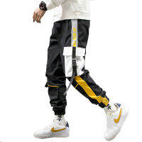 Streetwear ผู้ชายสีดำ Joggers กางเกง2021บุรุษกระเป๋าใหญ่ริบบิ้นฮิปฮอปกางเกงคาร์โก้ชายหลวมกางเกงผู้ชายเสื้อผ้า