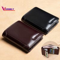 Dom Lelaki Anti RFID Card Holder Genuine Leather Wallet Men Original Fashion Short Vertical Trifold Wallet for Men