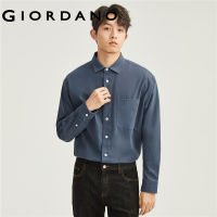 GIORDANO Men Shirts Single Pocket 100% Cotton Classic Shirts Long Sleeve Solid Color Simple Fashion Loose Casual Shirts 01043109