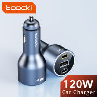 Toocki 118W 120W ที่ชาร์จสำหรับรถชาร์จแบบเร็ว3พอร์ต USB Type C ประเภท C PD ชาร์จเร็วจอแสดงผลดิจิตอลที่ชาร์จในรถอะลูมินัมอัลลอยสำหรับ Huawei XIAOMI Samsung