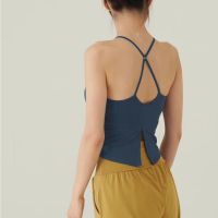 2023 New Yoga Vest Womens Dovetail Split High Elastic Quick-Drying with Chest Pad Exercise Workout Training Sling Top