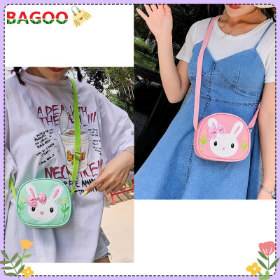 BAGOO น่ารักเด็ก3D การ์ตูนกระต่ายแบบไหล่ของ Messenger กระเป๋าเด็กสาวขนาดเล็กหนัง PU C Rossbody สลิงกระเป๋าสำหรับสาวกระเป๋า