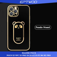 EPTWOO สำหรับ Xiaomi POCO X5 X3 NFC X3 PRO X4 X3 GT F5 F4 F3 M4 M3 PRO เคสโทรศัพท์น่ารักสร้างสรรค์ Panda Kickstand ผู้ถือนุ่มหลังซิลิโคนเคสโทรศัพท์สำหรับผู้ชายผู้หญิง MM-05