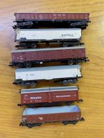 Fleischmann N Freight Wagons Extended length 10 cm, 6 Wagons, as new fully tested.   Fleischmann N Freight Wagons Extended length 10 cm, 6 Wagons เหมือนใหม่ผ่านการทดสอบอย่างสมบูรณ์