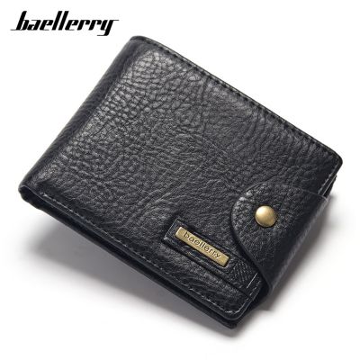 （Layor wallet）กระเป๋าใส่เหรียญแบรนด์ Baellerry สำหรับผู้ชาย,กระเป๋ากระเป๋าสตางค์ใบสั้นใส่เหรียญกระเป๋าใส่นามบัตรวินเทจสีน้ำตาลดำ