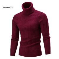 CERA-Casual Men Winter Solid Color Turtle Neck Long Sleeve Twist Knitted Slim Sweater