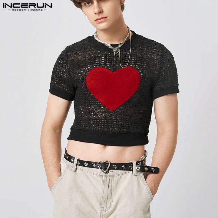 incerun-เสื้อครอปสำหรับผู้ชาย-เสื้อยืดหลวมลำลอง