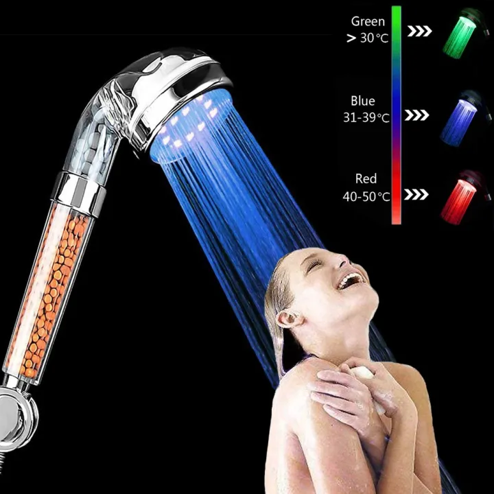 New Bathroom 3/7 Color Changing LED Shower Head Temperature Control