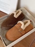 （STOCK） AQUA Korean Style Casual Non-Slip Flat Loafers Autumn And Winter Warm Plus Velvet Retro Birkenstock Shoes For Women