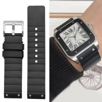 ☍♕✥ Watch Strap for Cartier Santos Sandoz Santos 100 Premium-Grade Silicone Watch Strap Rubber Men and Women Black 23mm