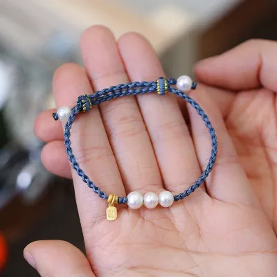 [COD] Braided Female 925 Fu Brand Three Round Beads Hand-woven Activity Small