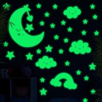 ZZOOI Cartoon Moon Stars Luminous Wall Stickers Glow In The Dark Wall Decals For Baby Kids Rooms Bedroom Ceiling Home Decor Wallpaper