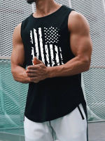 xixibeauty American Flag Print Casual Slightly Stretch Round Neck Tank Top, Mens Tank Top For Summer Outdoor Gym Workout