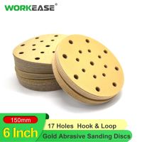 6 Inch Gold Sandpaper Discs 17 Holes Dust Free Anti Backing Hook &amp; Loop Abrasive Sanding Discs for Festool Random Orbital Sander Power Sanders