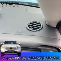 Vtear สำหรับฮอนด้า HRV HR-V 2021-2023 /Vezel 2022 2023รถยนต์ ABS ชุบโครเมี่ยมตกแต่งปกแผงด้านหน้าเครื่องปรับอากาศเต้าเสียบอากาศปก (เงินสีแดงคาร์บอนลายไม้) ชิ้นส่วนการปรับเปลี่ยนภายใน