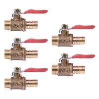 5 Pcs 10mm x 1/4 Inch PT Male Thread Full Port Lever Handle Hose Barb Brass Ball Valve