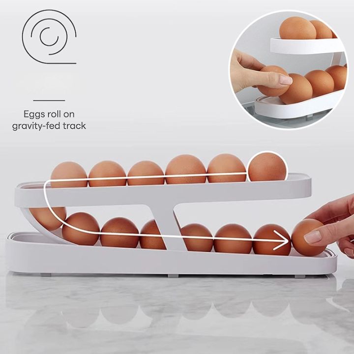 ชั้นวางไข่แบบหมุนอัตโนมัติกล่องเก็บไข่กล่องใส่ไขตู้เย็นห้องครัวที่แยกไข่ตู้เย็น