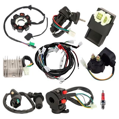 ATV Wiring Harness Kit, with CDI Stator Regulator Ignition Switch Solenoid Relay for GY6 125Cc 150Cc ATV 4-Stroke Parts
