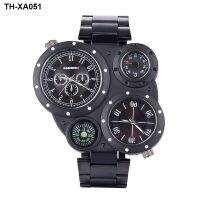 mail new men watch military compass black technology steel belt double movement big dial gauge