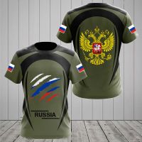 Russia Mens T-shirts Casual Loose Round Neck Russian Flag Short Sleeved Tops Mens Clothing Oversized T-shirt Streetwear Tees