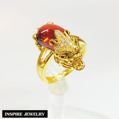 Inspire Jewelry ,แหวนปี่เซียะคาบเหรียญ งาน Design ตัวเรือนหุ้มทองแท้ 100% 24K สวยหรู (ปรับขนาดได้ ) เงินทองโชคลาภ ช่วยให้มั่งคั่ง ร่ำรวย