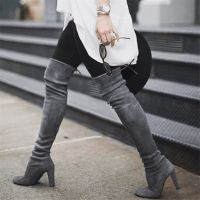 Spring Autumn Women Boot Faux Suede Women Over The Knee Boots Lace Up Sexy High Heels Shoes Female High Boots Oversized 43