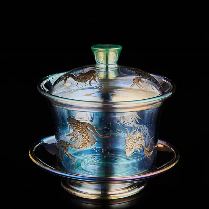 ที่มีสีสันแก้ว-gaiwan-ถ้วยชาทนความร้อนหนาชามชาถ้วยน้ำชายุติธรรมถ้วยชารั่วชุดกังฟูชุดน้ำชาหม้ออบแก้วกาแฟ