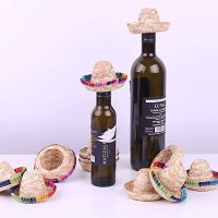 【LZ】✱  Chapéu De Palha Bonito Toppers De Garrafa De Vinho Toppers De Garrafa De Vinho Mexicano Decorativo Chapéu De Garrafa De Cozinha Deocers Do Partido