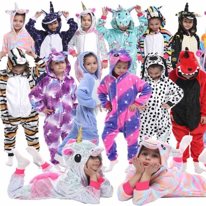 Children Unicorn Kigurumi Animal Cartoon Pajamas Unicorn Kigurumi Pyjamas  for 4-12Years Kids Girls Sleepwear Cosplay Costume 