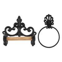 Black Toilet Roll Holder Towel Holder Set,Bathroom Cast Iron Towel Ring Toilet Roll Holder Wall Mounted, Vintage Design