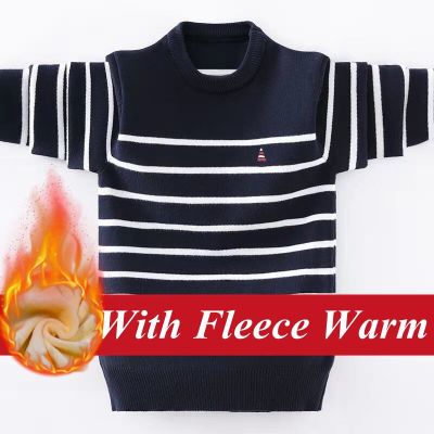 Childrens Warm Sweaters Can Match Fleece Kids Striped Knitted Pullovers For Teenager Boys 3-15 Years Old Autumn Winter Clothes