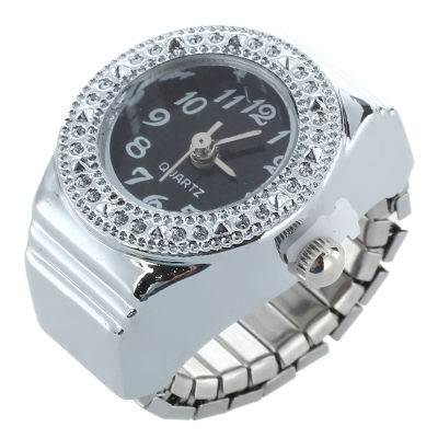 Crystal quartz ring alloy Unisex Black Watch