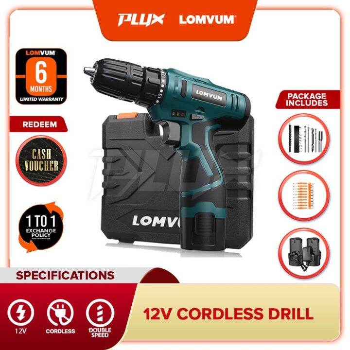 Promo Lomvum 12v Double Speed Cordless Drill Driver With Toolbox