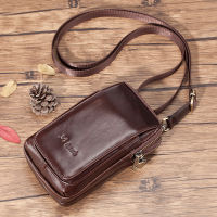 Cowhide Mens Single Shoulder Bag Casual Belt Bag Vintage Leather Mobile Phone Packet Genuine Leather Belt Pack Small Square Bag