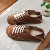 HOT★ญี่ปุ่น Harajuku รองเท้าแตะรองเท้าแตะผู้หญิง Designer รองเท้าผ้าใบ Lace Up Loafers Flat Mules สำหรับหญิงสาวกว้าง Toe Slip-รองเท้า