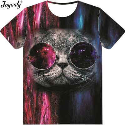 Joyonly Red Blue Space Galaxy Lovely Cat Head Print T Shirt 2018 Summer Boys Girls Cool Funny T-Shirt Children Casual Tees Tops