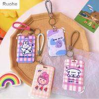 RUOHE เคสลายการ์ตูนสัตว์สไตล์เกาหลี,พวงกุญแจเชือกสั้นนักเรียนบัตรป้องกันกระเป๋าใส่บัตรเครดิตซองใส่บัตร