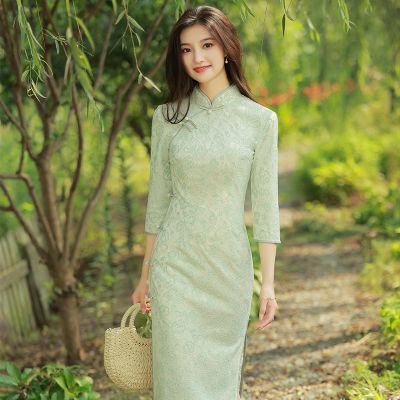 2021 Su Jin Tang Early Long Composite Lace Cheongsam ชุดวรรณกรรมสาวหนุ่ม Cheongsam